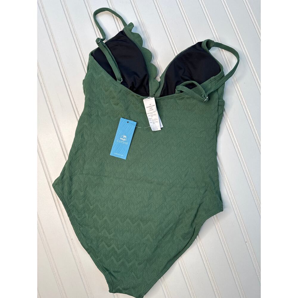 NWT Cupshe Alegria Scalloped Sage Tummy Control One-Piece Swimsuit BUNDLE Size M - Picture 4 of 6
